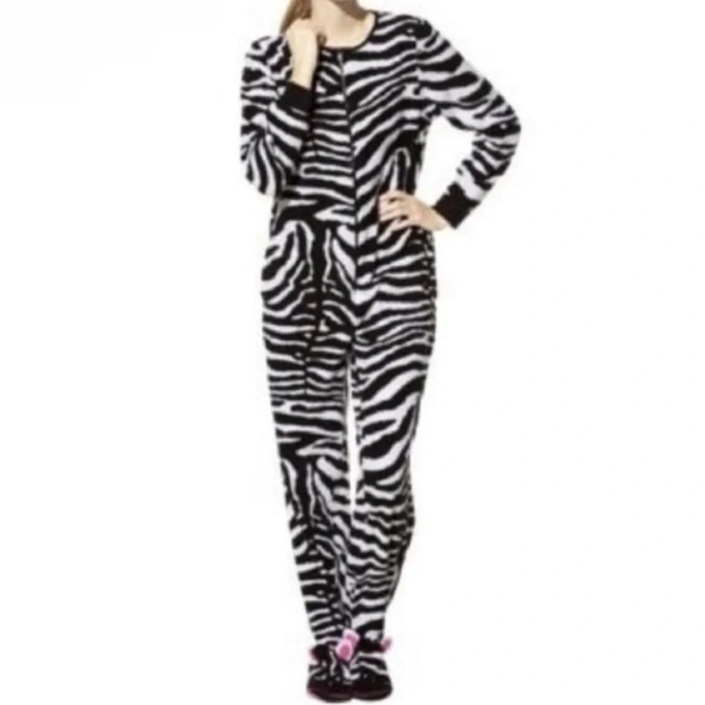 Nick & Nora Zebra Footie Pajama Onesie Jumpsuit Costume Black White Size Small